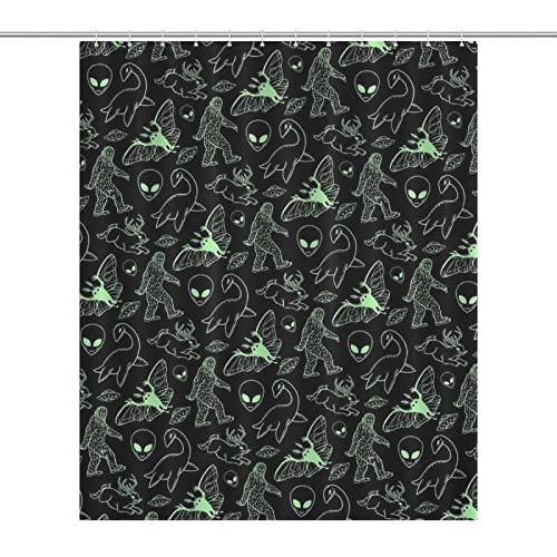 XKAWPC Green Lines Cryptid Pattern Shower Curtain Waterproof Bath Curtain Set with Hooks for Bathroom Decoratione 60x72Inch（152x183cm）