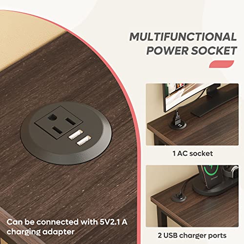 Bestier L Shaped Desk Computer Long Desk Reversible Corner Desk For Home Office With Power Outlet Monitor Stand 2 Cable Holes Usb Socket 95.2 Inch 2 Person L Desk, Brown #TOP3