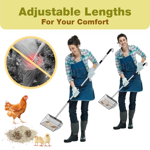 Image of Chicken Poop Scooper with inch Fine Mesh Sieve - Heavy Duty Chicken Coop Scoop for Sand, Extra Wide 10 inch Sifting Shovel Pooper Scooper and Coop Cleaning Must Haves