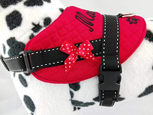 Hundegeschirr S M L XL XXL Brustgeschirr mit Wunsch Namen bestickt Rot Schwarz