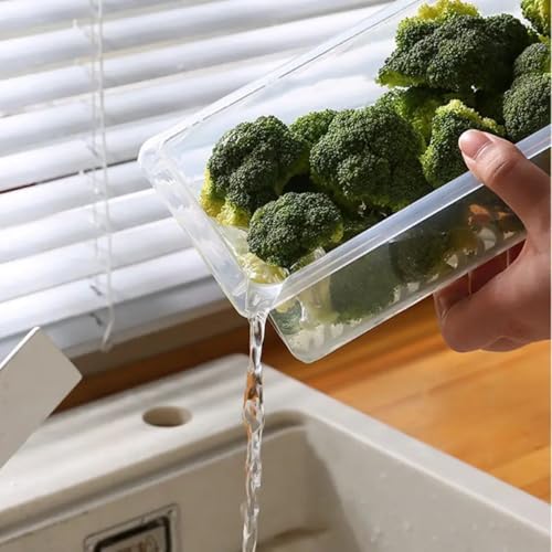 Image of JD FRESH 10 Piece Fridge Storage Containers /Organizer with Removable Drain Plate and Lid /Freezer containers /Vegetables Storage Box for Refrigerator /Fridge containers for Fruits /Meat /Fish (1500 ML)