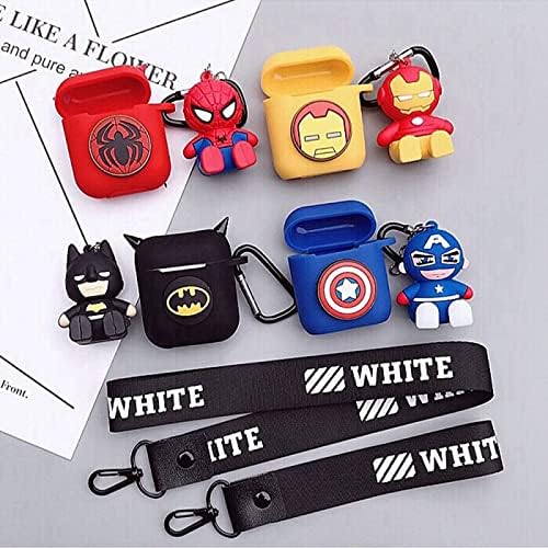 Miniatura 8 de Funda de carga compatible con Airpods 2 y 1, bonita funda protectora de dibujos animados con cordones de seguridad, llavero y figura de superhéroe