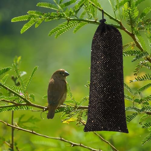 Netzbeutel für Vogelfutter 6 Stück - Futterbeutel mit Kordelzug, Hängender Futterspender für Vögel, Futtersack für Garten und Hinterhof