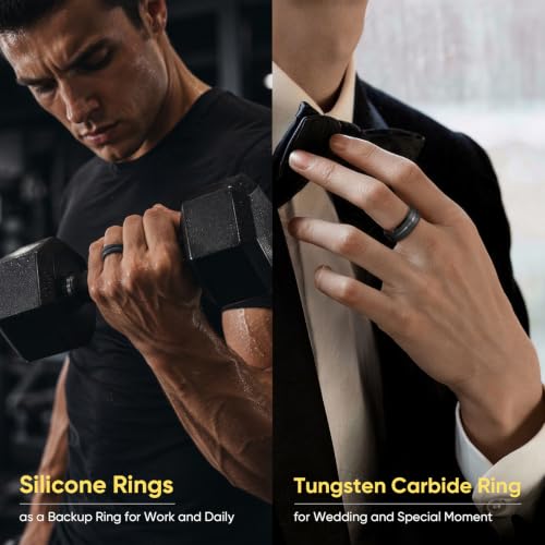 1 Tungsten Carbide and 3 Silicone Rings-Men's Wedding Band Set,Fit Size 8 - image 2