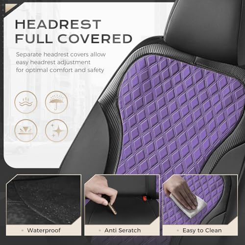 Image of Coverado Front Seat Covers, Luxury Diamond Leather Car Seat Cover with Carbon Fiber Weave, Waterproof Car Seat Cover Driver Seat Cover Spill-Proof Design Universal Fit for Most Cars, BlackPurple