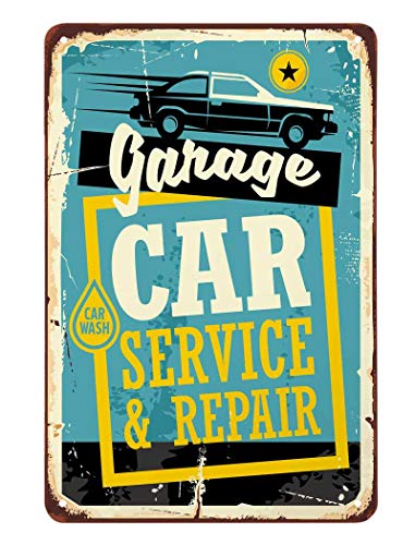 AOYEGO Garage Service Tin Sign,Repair Auto Car Service Repair Car Wash Vintage Metal Tin Signs for Cafes Bars Pubs Shop Wall Decorative Funny Retro Signs for Men Women 8x12 Inch