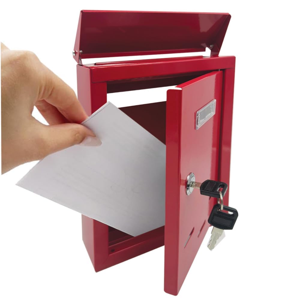 Virsus Cassetta delle Lettere, misura 18,5x6x27 cm, Cassetta Postale con Targhetta Portanome, Fori d'ispezione, 2 Chiavi e Kit Fissaggio Incluso -7540 (Rosso)
