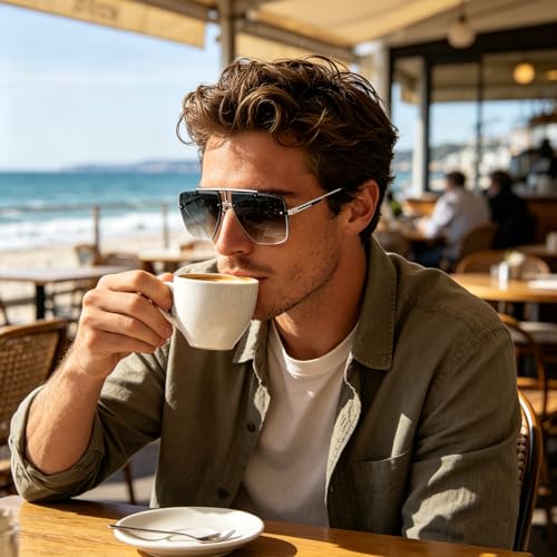 Image of Rimless Oversized Square Sunglasses for Men Trendy Fashion Big Shades Tinted Lens Gold Metal Frameless Glasses UV400