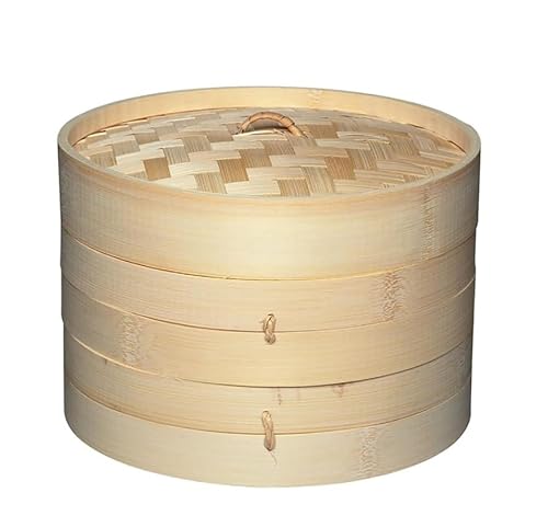 Luminexia Bamboo Steamer,Two Tier Baskets With Lid - Steamer Basket Rice Cooker Bamboo Steamer Cooker Pot-Traditional Oriental Style-for Dumplings,Rice,Dim Sum,Vegetables,Fish And Meat(9 Sizes)