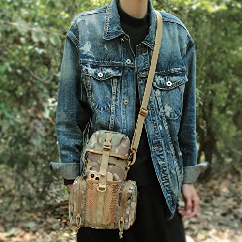 Tactical Molle Water Bottle Pouch Multi-Purpose 128 Oz Buckle Secured Top Water Bottle Holder Bag Hydration Carrier With Shoulder Strap (Coyote) #TOP5