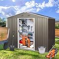 8ft x 6ft Outdoor Metal Storage Shed with Floor Base, Generous Door Opening Outdoor Storage Shed, Utility Tool Shed Metal Storage Garden Shed,Ideal for Garden, Backyard, Patio Storage, Gray