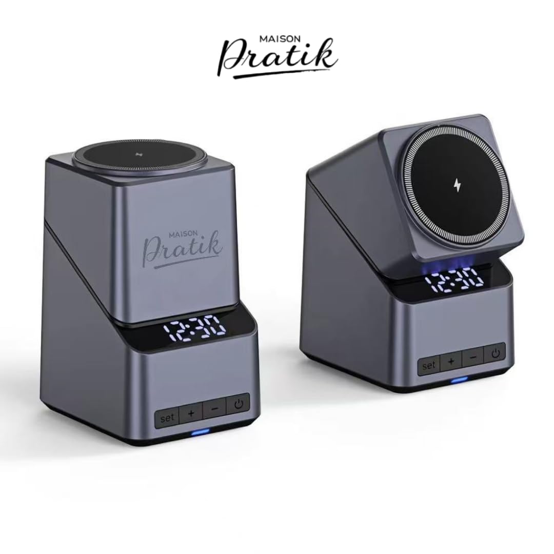 Chargeur sans Fil à Induction, Compatible avec iPhone, Samsung, AirPods, Applewatch, Charge de 4 en 1, Charge magnétique, Horloge intégrée, Compatible avec Iphone 17 16 15 14 13 12 Pro, Pro Max/Plus