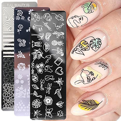Toofd Valentine's Day 5 Pcs Nail Stamp Template Kit +1 Stamper+1 Scraper Lace, Flower Love Heart Geometric Rose Sunflower Nail Art Templates Nail Stamper Manicure Nail Supplies Stencil Plates Nail S #TOP3