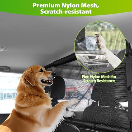 TAZZOR Universal Hundegitter für Auto Rücksitz & Kofferraum 142 cm Breit Hundenetz Auto mit Durchsichtigem Maschennetz Faltbare Schutzgitter Dog für Große SUVs Lkws und Limousinen