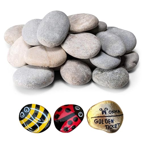 LINYIJOY 40 Stück Steine zum Bemalen Flache Kieselsteine 3-5cm Extra Glatt & Handverlesen kieselsteine zum bemalen Natur Strand Kiesel für DIY Malerei Basteln Dekoration Blumentöpfe Geschenk