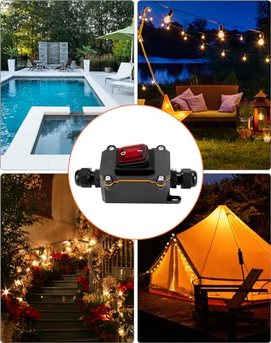 Miniatura 4 de Qwork Interruptor De Cable En Línea Impermeable Ip65 Con Luz Indicadora Roja, 220v 30a, Dpst De 4 Pines, Control De Encendido Apagado De Doble Posición