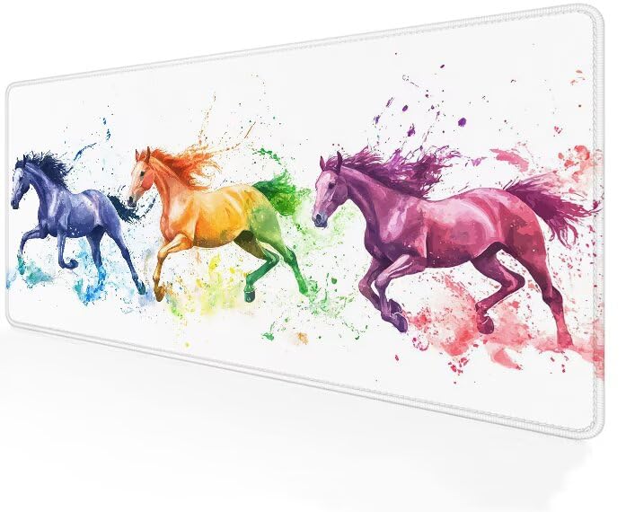 Cadeau original tapis de souris gamer XXL blanc motif cheval pour passionné