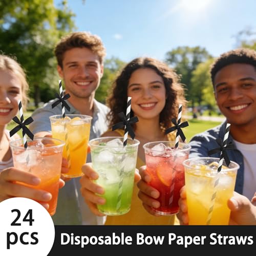 24 pitillos desechables de papel negro con lazo 7.75 pulg miniatura 4