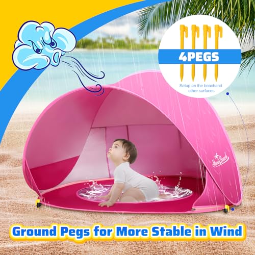 Image of Monobeach Baby Beach Tent Pop Up Portable Shade Pool UPF50+ UV Protection Sun Shelter for Infant with Easy Set Up Canopy (Pink Beach Tent)