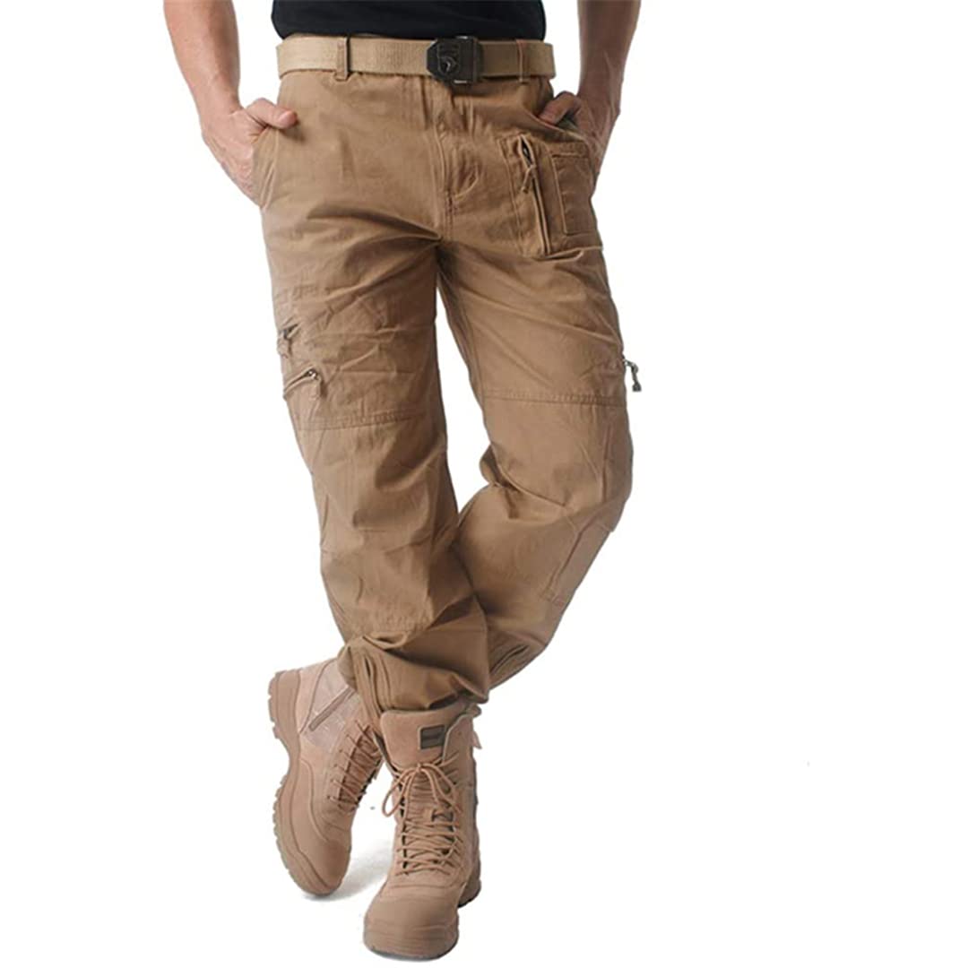 Pantalones cargo de los hombres Algodón Ripstop Multi-Bolsillo Trabajo Pantalones Estilo Militar Urban Straight Pantalones Negro 40