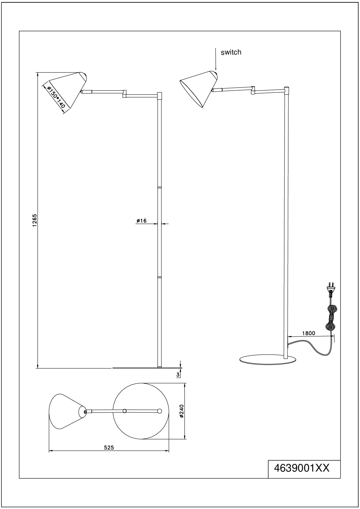 Trio Leuchten Stehleuchte Cosima 463900115, Metall Grün, exklusive 1x E14, flexibles Gelenk