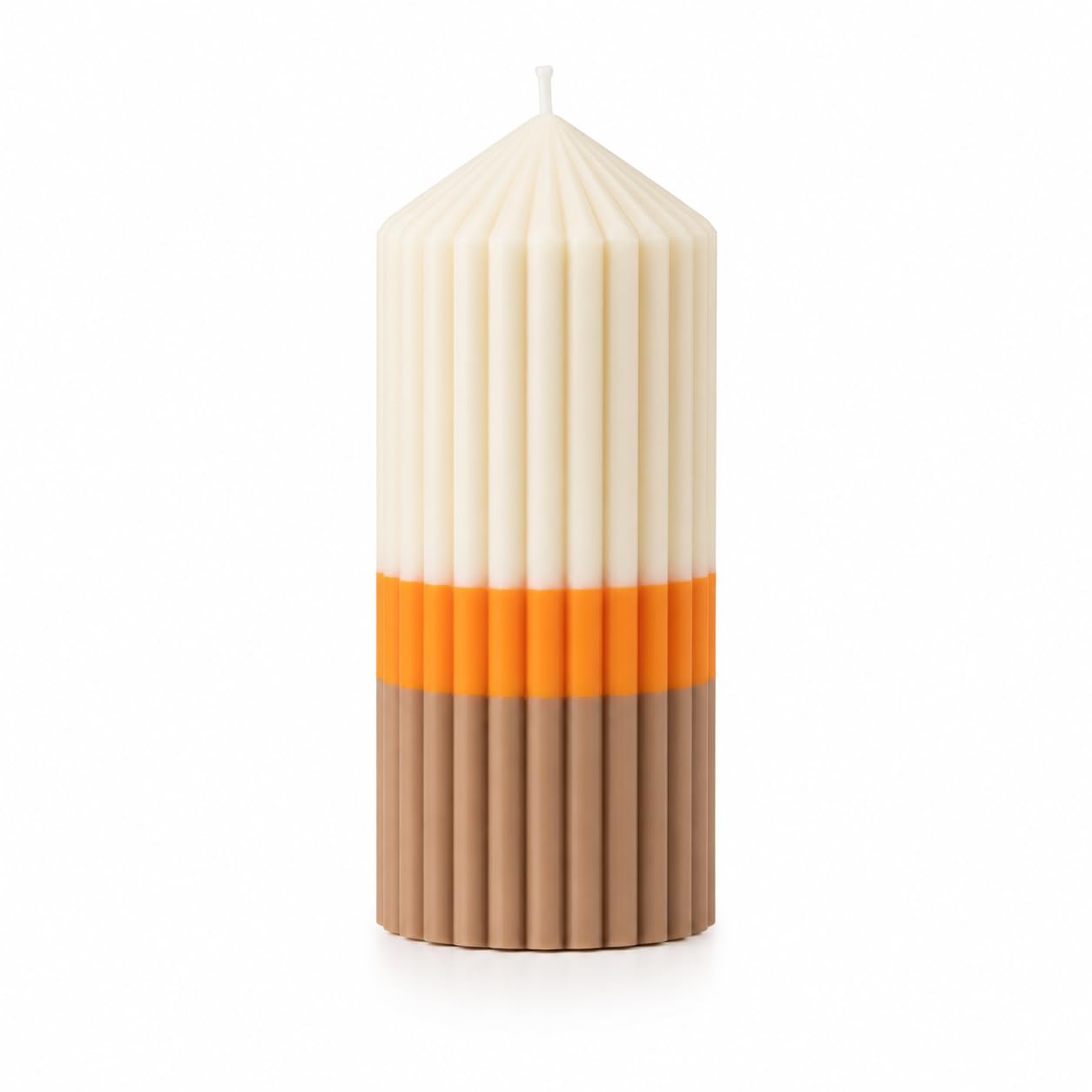 Triola™ Signature Ribbed Pillar Candle 15cm - Architectural Scented Home Décor - 430g (Warm Woods & Cashmere)