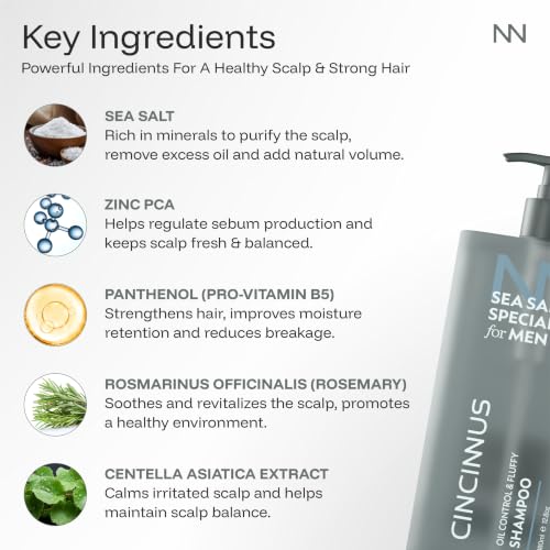 Image of Cincinnus Oil Control Fluffy Shampoo for Men | oil control with Sea Salt, Centella, Rosemary, Salicylic Acid, Zinc PCA | Refreshing Shampoo for Oily Scalp & Greasy Hair | 380ml