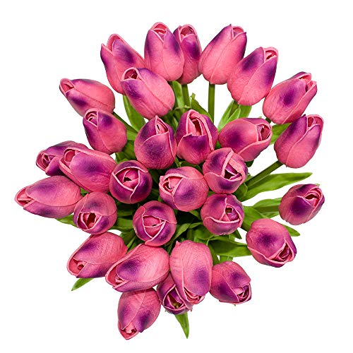 image for JOEJISN 30pcs Artificial Tulips Flowers Real Touch Purple Tulips Fake 
