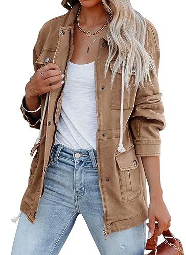 chouyatou Women's Fall Casual Military Anorak Jackets Zip Up Lightweight Safari Utility Coat Outwear with Drawstring2