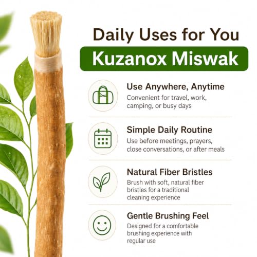 Image of Miswak Sticks for Teeth Pack of 12 with Holder - 100% Natural Salvadora Persica Miswak Sticks - Traditional Oral Care Chewing Sticks - Vacuum Sealed