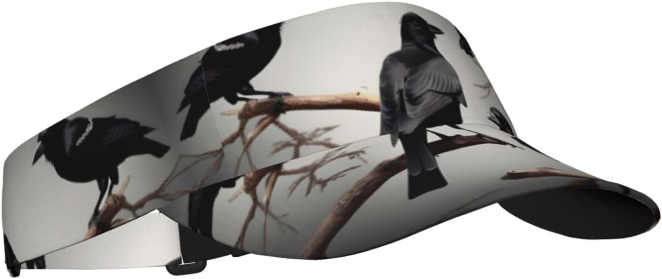 Black Crow Birds on a Branch Print Foldable Sun Visor Hat Lightweight Adjustable Sun Visor Hat Outdoor Sports Cap for Adults