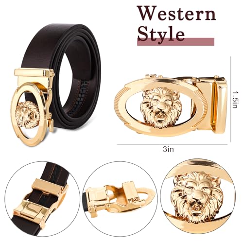 Image of Aurolran Men&Womens Leather Dress Belt Business Automatic Buckle Belt Color-Black Silver Gold