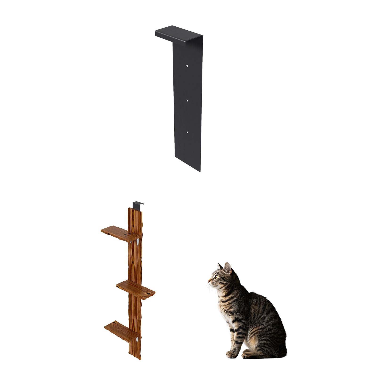 QLS Katzenleiter aus Kiefernholz Katzentreppe Türmontage 3 Stufen 180 cm DEKO geflammt