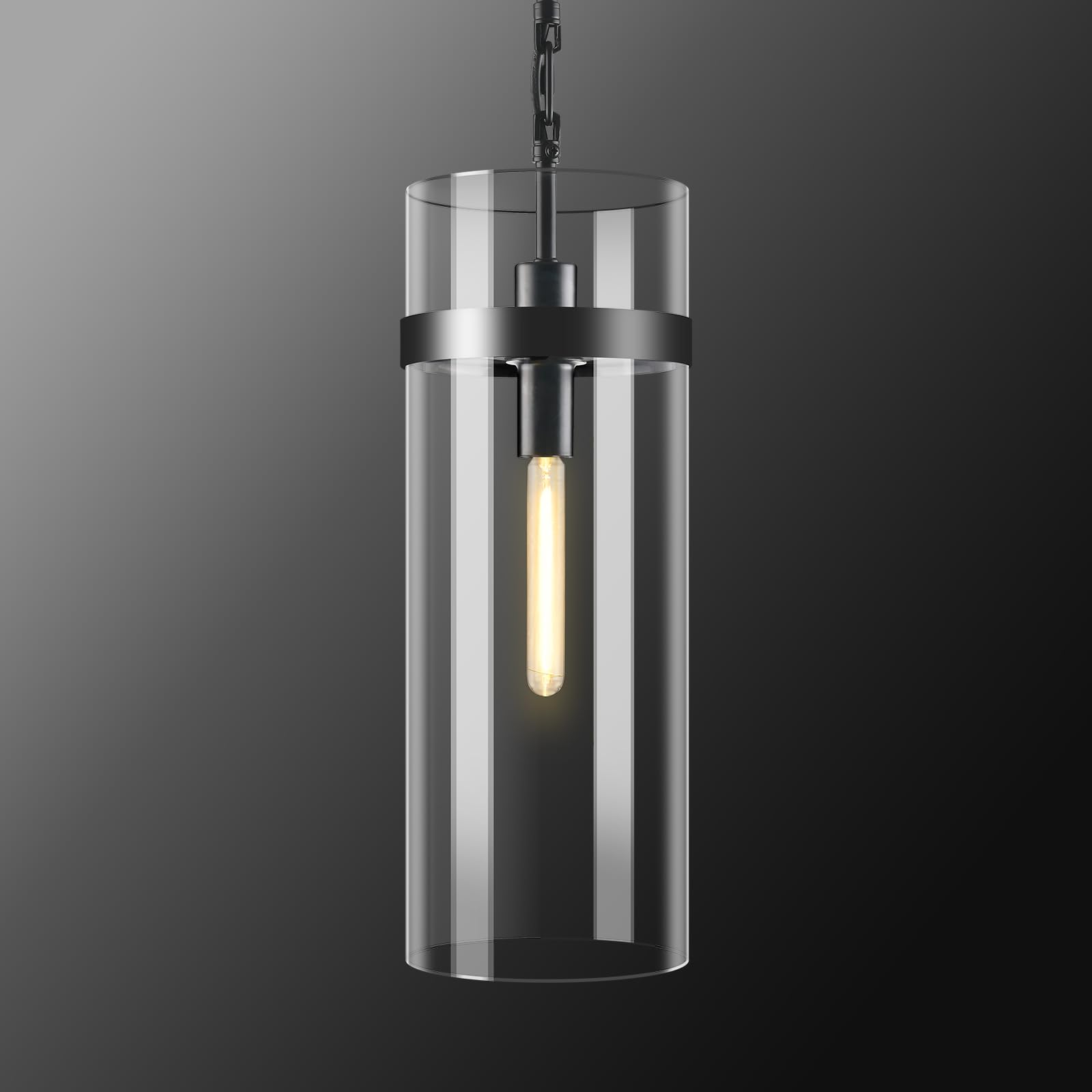 modern large glass kitchen island pendant light,black 13.7''' clear adjustable island pendant lights,1 light indoor pendant light, for kitchen dining bathroom bedroom,included 2 bulb