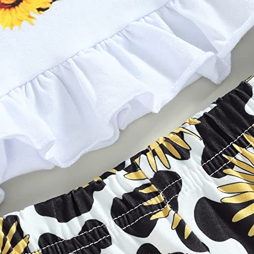 Infant Toddler Baby Girl Outfit Summer Clothes Set Letter Cow Short Sleeve T-Shirt Tops And Floral Flared Pants Set (White, 3-4 Years) #TOP3