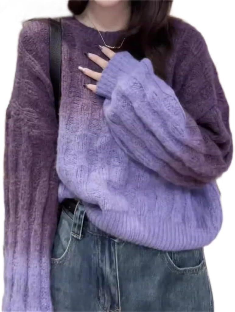 [たけち] 初秋の女性のトップス怠惰な風ソフトセーター女性の秋と冬のラウンドネックグラデーションニットジャケット