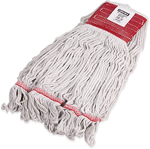 Image of SPARTA Flo-Pac Cotton Mop Head, Loop-Ended, Wide Band with 5 inch Red Band for Organized Cleaning, Large, White, (Pack of 12)