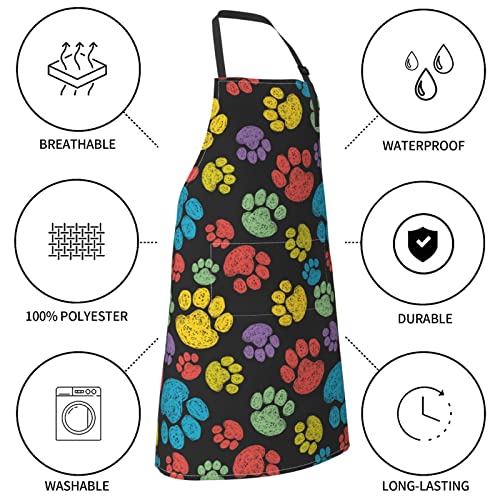 Color Animal Dog Cat Paw Print Funny Bbq Adjustable Apron For Women Men Birthday Gifts Grilling Cooking Master Chef Bib 2 Pockets #TOP6