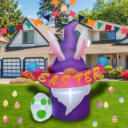 JOYEASE Easter Inflatables Gnome with Egg Decoration Build