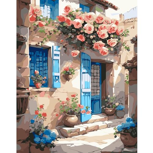 feelive Flores Pintar por Numeros Adultos, Casa Kit de Pintura al óleo de Lienzo DIY para con Pinceles, DIY Pintura por Números Decoraciones para el Hogar sin Marco 30x40cm