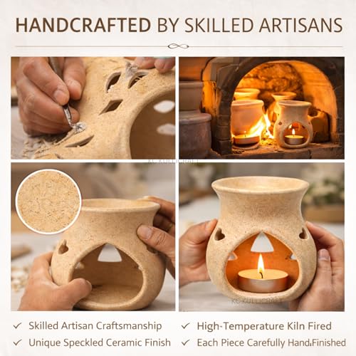 Image of Beige Ceramic Aroma Oil Diffuser Burner | Aromatherapy Essential Oil Burner, Tea Light Candle, Fragrance Diffuser & Wax Melt Burner