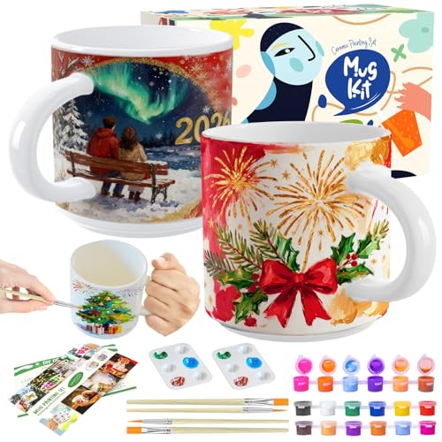 Roaxkois Ceramic Painting Set - Creative Ceramic Craft Set with Paints, Brushes and Instructions, Perfect Mug Painting Set for Individual Gifts and Leisure Activities