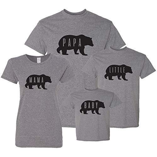 Mama Bear Papa Bear Baby Bear Matching Family Dad Mom Kid Mother Fathers Day Funny Short Sleeve Tee Shirt Grey