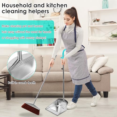 KTCINA Besen und Kehrschaufel Set mit Langem Stiel 92 cm Besen Set mit Kehrschaufel Metall Dauerhaft Besen und Kehrschaufel Stehend für Drinnen und Draußen Wohnzimmer Küche Garten – Bild 8