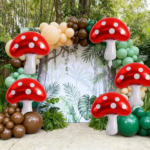 Image of Vuzvuv 30 Inches Red Foil Mushroom Balloons, Video Game Mushrooms Party Decoration for Birthday, Theme Parties, Spring Holiday Picnic, Forest Plant Theme Decor(6 Pcs)