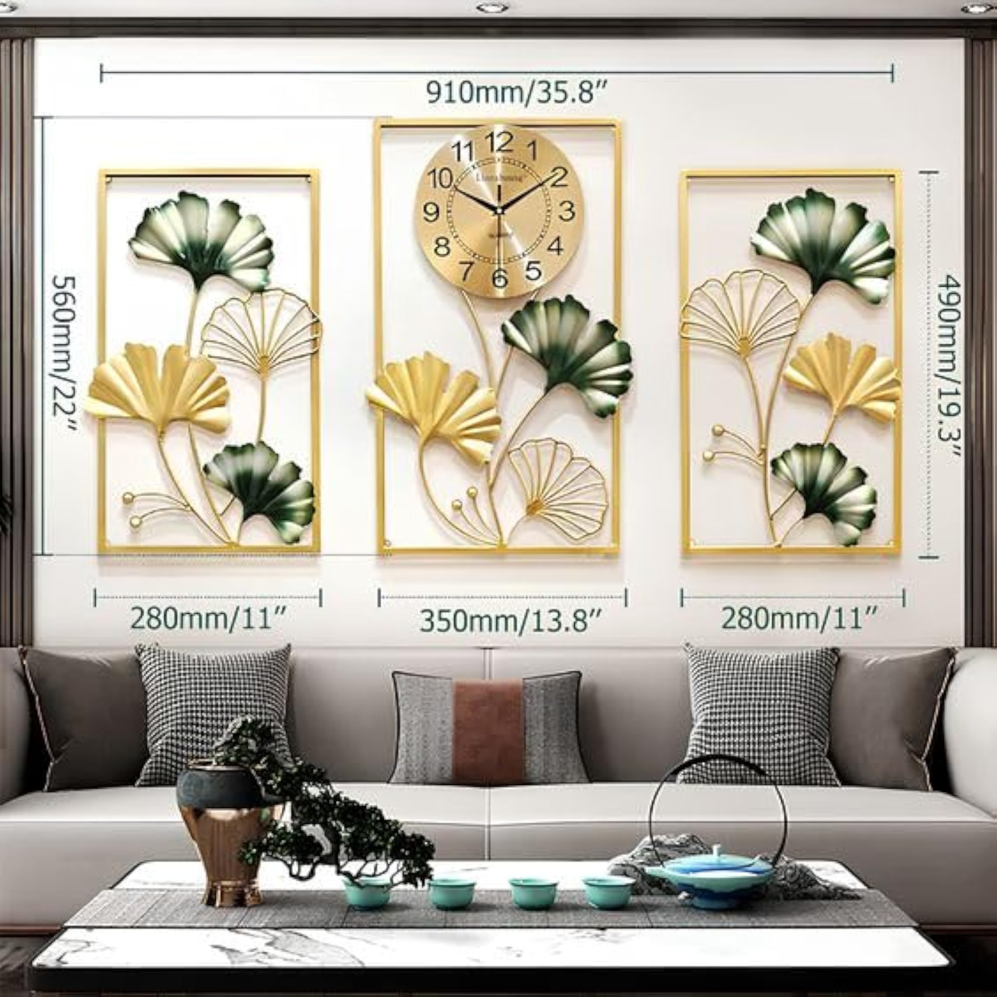 Three Piece Decorative Metal Wall Clock for Living Room