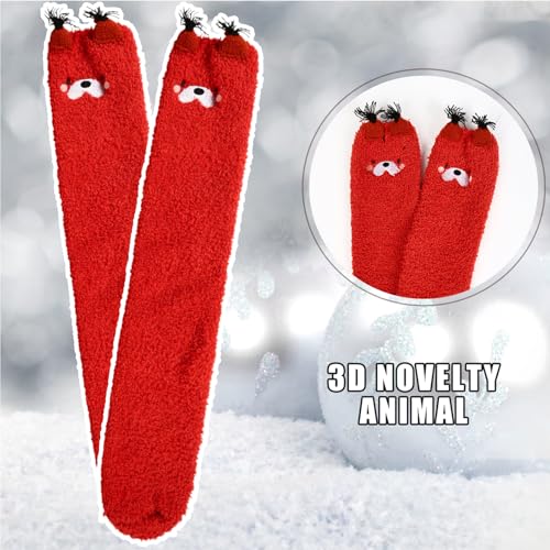 Image of Benefeet Sox Girls Cute Animal Fuzzy Knee High Socks Womens Funny Striped Cozy Winter Warm FluffyThigh High Socks Leg Warmers