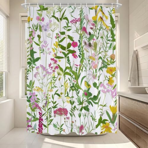 Rideau de douche tissu polyester imperméable avec anneaux fleurs sauvages - 3