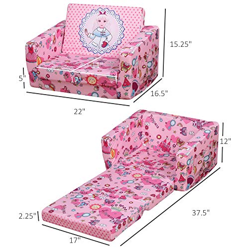 Qaba Kids Fold-Out Couch/Chair Lounger with Space-Themed Washable Fabric & Removable Cushion for 3-6 Years Old, Pink - Image 4