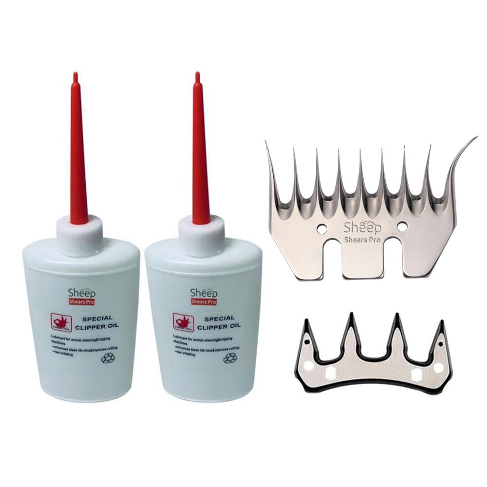 Clipper Blades Tooth Curved Blade Replacement Universal Alpaca Cutter  Blades Set (Blade and Cutter) with x Sheep Clipper Oil Lubricant Bottles 